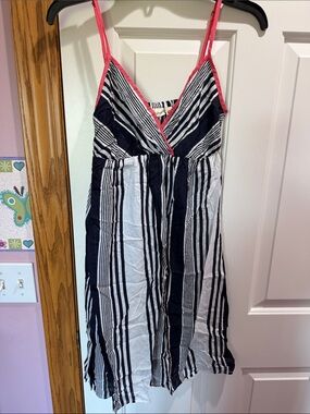 H&M Navy and White Striped Mini Dress with Pink Trim